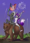  2018 anthro bear blush breasts canine cute digital_media_(artwork) dreamkeepers duo eyelashes female fireworks fox fur grey_fur hair hal_adhil long_hair male mammal mancoin miri_rodgers multicolored_fur navel nipples nude open_mouth outside penis purple_eyes purple_hair putin reptile scalie signature simple_background small_breasts smile the_wayward_astronomer white_fur white_hair 