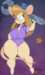  2017 abstract_background anthro big_breasts blonde_hair blue_eyes breasts brendancorris chip_&#039;n_dale_rescue_rangers clothed clothing disney eyelashes eyewear female gadget_hackwrench goggles hair holding_object long_hair mammal mouse nipple_bulge overalls rodent smile solo standing thick_thighs tools wide_hips wrench 