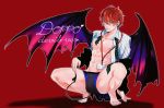  abs arm_support barefoot briefs bulge character_name chest demon_tail demon_wings english hypnosis_mic kannonzaka_doppo lanyard loose_necktie male_focus male_underwear necktie nipples open_clothes open_shirt red_background red_hair sahara_(hakuro_ks) simple_background solo spiked_tail squatting tail underwear wings 