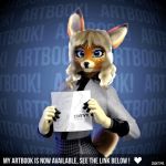  3d_(artwork) animated anthro blonde_hair blue_eyes cervine clothed clothing digital_media_(artwork) dress ear_tag english_text female hair hi_res mammal raised_tail smile solo text white_hair zorryn 