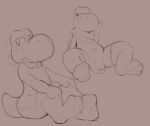  2018 3_toes anthro balls bow_tie clothing dacad duo flaccid leggings legwear looking_away male mario_bros monochrome mostly_nude nintendo penis pose scarf sitting sketch toes tongue tongue_out video_games yoshi 