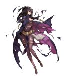  bangs black_eyes black_hair blunt_bangs bodysuit breasts bridal_gauntlets cape circlet cleavage fire_emblem fire_emblem:_kakusei fire_emblem_heroes full_body highres long_hair medium_breasts official_art solo tharja torn_clothes transparent_background two_side_up zis 