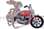  2018 akiric anthro anus bedroom_eyes breasts butt dipstick_ears disney female half-closed_eyes hand_on_hip judy_hopps lagomorph leaning leaning_forward looking_at_viewer looking_back mammal motorcycle nude presenting_rear purple_eyes pussy rabbit rear_view seductive simple_background small_breasts smile solo standing vehicle white_background zootopia 