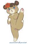  &lt;3 &lt;3_eyes 2018 animal_crossing anthro bear blue_eyes breasts clitoris electrikestorm female flower flower_in_hair fur hair half-closed_eyes hi_res june_(animal_crossing) mammal nintendo nipples nude pawpads paws pink_pawpads plant pussy pussy_juice raised_leg simple_background solo standing tan_fur video_games white_background 