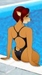  2018 anthro brown_eyes brown_fur buffbumblebee_(artist) butt cervine clothed clothing digital_drawing_(artwork) digital_media_(artwork) eyelashes female fur hair hi_res looking_at_viewer mammal one-piece_swimsuit outside pool_(disambiguation) red_hair smile solo swimsuit tight_clothing water 