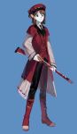  1girl absurdres bob_cut boots brown_eyes brown_hair closed_mouth coat e.g.o_(project_moon) employee_(project_moon) gun hat highres holding holding_weapon hsh7955 laetitia_(e.g.o) layered_sleeves lobotomy_corporation long_sleeves looking_at_viewer pink_coat pink_footwear pink_hat pink_vest project_moon rifle short_hair short_over_long_sleeves short_sleeves solo vest weapon 
