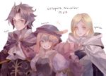  2girls aubz blonde_hair brown_hair cyrus_(octopath_traveler) elbow_gloves gloves hat jewelry long_hair looking_at_viewer multiple_girls necklace octopath_traveler ophilia_(octopath_traveler) short_hair simple_background smile tressa_(octopath_traveler) 