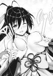  1girl breast_grab breasts grabbing groping high_school_dxd himejima_akeno large_breasts long_hair official_art ponytail 