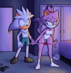  bedroom biffalo blaze_the_cat breasts clothing domestic_cat erection eulipotyphlan felid feline felis female fur hedgehog male mammal mostly_nude nipples panties panty_pull purple_fur pussy silver_the_hedgehog small_breasts smile sonic_(series) underwear white_fur yellow_eyes 