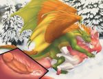  2018 4_toes brown_feathers cannibalistic_tendencies claws cum cum_in_pussy cum_inside curved_horn cutaway digital_media_(artwork) dragon duo ejaculation eyes_closed face_lick feathered_wings feathers female feral feral_on_feral fluffy fluffy_tail forest fur furred_dragon glans green_skin head_tuft hi_res horn internal knot knotting lila_(sousuke81) looking_at_another looking_at_partner looking_down looking_pleasured lying male male/female male_penetrating membranous_wings missionary_position neck_tuft on_back on_top open_mouth open_smile orgasm outside pawpads penetration penis pink_claws pink_fur pink_horn pink_nose pink_pawpads pink_penis pink_tongue pussy quadruped scalie scar sex sharp_claws sharp_teeth side_view signature slit_pupils smaller_version_at_source smile smooth_horn snow spread_wings teeth thigh_grab toe_claws toes tongue tongue_out tree tuft vaginal vaginal_penetration verd western_dragon white_claws white_fur white_horn wingless_dragon wings yellow_eyes yellow_skin 