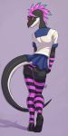  anthro butt clothed clothing crossdressing dinosaur girly hair ldr looking_back male panties raptor school_uniform simple_background solo standing theropod underwear uniform 