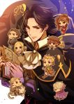  4girls alfyn_(octopath_traveler) black_hair blonde_hair bracelet braid brown_hair chibi cyrus_(octopath_traveler) dancer everyone gloves h'aanit_(octopath_traveler) hairband hat higasarosso jewelry long_hair looking_at_viewer multiple_boys multiple_girls necklace octopath_traveler olberic_eisenberg ophilia_(octopath_traveler) primrose_azelhart short_hair simple_background smile square_enix therion_(octopath_traveler) tressa_(octopath_traveler) 