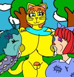  3girls blue_background blue_hair blue_shirt breast_expansion breasts button_eyes buttons cat catswithtits cleavage closed_eyes cloud colored_nipples colored_skin dress envy eyeshadow gadereta_henkiss grass hair_ornament hairclip half-closed_eyes inside_out_2 kitten lactation large_breasts makeup milk_(cinnamoroll) milk_(utau) multiple_girls orange_hair orange_pubic_hair pink_ears pink_nose polka_dot polka_dot_dress purple_dress purple_eyeshadow pussy ragatha_(the_amazing_digital_circus) red_hair sex shirt short_hair sparkle the_amazing_digital_circus the_tilampado_and_zhycip_show tree triangle_nose yellow_nipples yellow_skin 