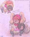 anthro bat boyfriends butt butt_grab canid canine canis clothing diaper diaper_humping domestic_dog duo eyewear flo_(overflo207) glasses gloves hand_on_butt handwear hi_res hoodie male male/male mammal on_lap overflo207 phino sitting_on_lap sleeping stinky_diaper topwear