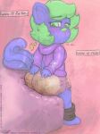 anthro blush butt butt_grab canid canine diaper embarrassed female hand_on_butt hi_res mammal overflo207 soiled_diaper stinky_diaper text unclean_diaper used_diaper