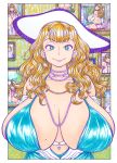  artist_name bikini bikini_top blonde_hair blue_bikini blue_eyes breasts character_request earrings jewelry large_breasts lowres mole mole_on_breast mole_under_eye mole_under_mouth navel necklace original picture_frame smile string_bikini suzuki_ken&#039;ya swimsuit unbuttoned watermark 