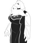 2024 ambiguous_gender annoying_dog_(undertale) anthro big_breasts bovid breasts canid canine canis caprine claws domestic_dog duo eyelashes eyes_closed female feral fur hi_res horn looking_at_viewer mammal monochrome o245162 on_breasts paws simple_background tail tongue tongue_out toriel undertale_(series) white_body white_fur