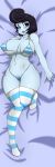  aeyh big_breasts blue_skin blush breasts clothing dakimakura_design female legwear not_furry striped_bikini thigh_highs zzvinniezz 