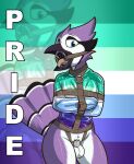 2024 anthro avian balls bdsm bird blue_jay bodily_fluids bondage bound chastity_cage chastity_device corvid drooling feathers flat_chastity_cage gag genital_fluids genitals hi_res jay_(bird) latex latex_straitjacket leaking_precum lgbt_pride male male/male new_world_jay oscine passerine portrait precum pride_colors purple_body purple_feathers restraints ring_gag saliva solo straitjacket stripedcrocodile tsuki_(tsukibird)