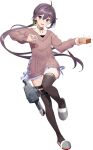  1girl akebono_(kancolle) akebono_kai_ni_(kancolle) akebono_kai_ni_(setsubun)_(kancolle) beans bell black_thighhighs dress drew_(drew213g) full_body hair_bell hair_ornament jingle_bell kantai_collection long_hair official_art purple_eyes purple_hair setsubun side_ponytail solo sweater sweater_dress thighhighs transparent_background very_long_hair 