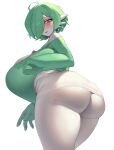 absurd_res biped blush breasts butt cervina7_(artist) clothed clothing female fingers gardevoir generation_3_pokemon green_hair hair hi_res humanoid looking_at_viewer looking_back nintendo not_furry pokemon pokemon_(species) simple_background solo standing thick_thighs white_background