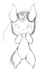  2015 anthro black_and_white blush doneru featureless_crotch horn looking_at_viewer monochrome open_mouth saliva scalie simple_background sketch solo tongue white_background 