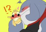  &lt;3 2017 ?! alien antennae awkward black_eyes blush buckteeth chest_tuft clothed clothing comic confusion digital_drawing_(artwork) digital_media_(artwork) disney duo experiment_(species) eyes_closed fur gantu gold_fur grey_skin greyscale hi_res holding_character kissing lilo_and_stitch looking_at_viewer manga monochrome nolly_(artist) red_nose reuben simple_background size_difference sweat teeth tuft yellow_background 