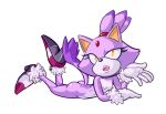  alpha_channel blaze_the_cat breasts butt cat cheek_tuft clothing eyelashes fangs feline female footwear fur gloves hair hair_tie high_heels lying mammal medrifogmatio mostly_nude nipples on_front ponytail purple_fur purple_hair shoes small_breasts solo sonic_(series) tuft yellow_eyes 