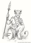  2018 anisis anthro feline female holding_object holding_weapon lion looking_at_viewer mammal melee_weapon polearm solo spear traditional_media_(artwork) weapon 