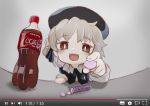  brown_eyes candy chaki_(teasets) coca_cola drink fang gray_hair hat hatoba_tsugu hatoba_tsugu_(channel) loli parody short_hair 