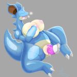  anthro big_breasts breasts dengon female masturbation nidoqueen nintendo nipples nude one_eye_closed orgasm pok&eacute;mon pok&eacute;mon_(species) pussy pussy_juice sex_toy simple_background solo thick_thighs tongue tongue_out vibrator video_games 