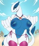  2018 anthro areola big_breasts blue_eyes breasts clothing digital_media_(artwork) female hi_res legendary_pok&eacute;mon legwear looking_at_viewer lugia navel niis nintendo nipples pok&eacute;ball pok&eacute;mon pok&eacute;mon_(species) pussy solo video_games yuki_(evov1) 