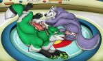  5:3 animal_genitalia animal_penis animal_pussy anus black_nose blue_eyes canid canine canine_genitalia canine_penis canine_pussy duo erection feet female feral feral_on_feral foot_fetish foot_play footjob fur genitals glistening glistening_eyes green_body green_fur hi_res killthe_demon lying male male/female mammal on_side pawpads penis pink_anus pink_pawpads pink_penis pink_pussy purple_body purple_fur pussy sex silverwolf16 white_body white_fur yellow_eyes 