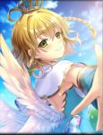  alternate_costume artist_request backless_outfit blonde_hair blush braid capelet cita_(phantom_of_the_kill) crown crown_hair_ornament detached_sleeves earrings green_eyes jewelry looking_at_viewer official_art phantom_of_the_kill short_hair smile wings 