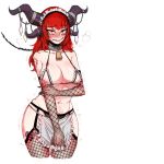  alexstrasza arm_tattoo blush breasts condom fishnet_legwear fishnet_top fishnets horns large_breasts long_hair maid maid_cap mr.skull red_hair slave tattoo warcraft world_of_warcraft yellow_eyes 