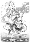  2018 4_toes 5_fingers anisis anthro breasts clothed clothing dancing day detailed_background digitigrade eyes_closed feline female fur grass mammal midriff navel nipples solo striped_fur stripes tiger toes traditional_media_(artwork) 