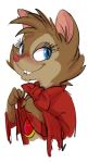  2018 bedroom_eyes biting_lip blue_eyes blush brown_fur buckteeth cape clothing dbaru don_bluth female feral fur half-closed_eyes hi_res looking_aside looking_at_viewer mammal mature_female mouse mrs._brisby rodent seductive simple_background smile solo standing teeth the_secret_of_nimh 