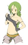  braid breasts cleavage commentary_request green_hair groin kara_(color) long_hair medium_breasts midriff navel sekaiju_no_meikyuu sekaiju_no_meikyuu_3 single_braid solo stomach underboob warrior_(sekaiju) 