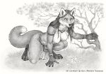  2018 4_toes 5_fingers anisis anthro black_nose braided_hair breasts canine clothed clothing digitigrade female fox hair mammal nipples solo toes topless traditional_media_(artwork) 