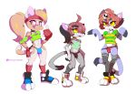  bikini blep blue_fur brown_fur bulge cat clothed clothing feline fur girly grey_fur group long_tail looking_at_viewer male mammal panties pantygremlin pink_nose red_eyes skimpy smile spandex swimsuit tight_clothing tongue tongue_out underwear yellow_sclera 