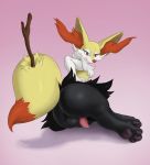  3_toes anthro backsack balls braixen butt canine fox looking_at_viewer looking_back male mammal nintendo paws penis pok&eacute;mon pok&eacute;mon_(species) presenting questly raised_tail rear_view simple_background solo toes video_games 