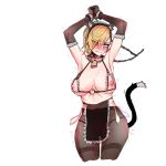  blonde_hair blue_eyes blush breasts condom diablo fishnet_legwear fishnet_top fishnets heroes_of_the_storm johanna_(heroes_of_the_storm) large_breasts maid maid_cap mr.skull nekomimi pant pantyhose short_hair slave tail tattoo 