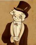  2012 anthro bow_tie classy clothed clothing ears_down eyewear facial_hair ferret fully_clothed fur half-length_portrait hat jacket log_(artist) looking_at_viewer male mammal monochrome monocle mustache mustelid portrait sepia simple_background solo suit top_hat 