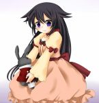  alice_(pandora_hearts) black_hair bow dress hekikuu_(kanaderuyume) long_hair long_sleeves pandora_hearts purple_eyes red_bow smile solo stuffed_animal stuffed_bunny stuffed_toy very_long_hair 