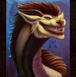  2018 ambiguous_gender blue_eyes brown_hair digital_media_(artwork) dragon eastern feral fur furred_dragon hair noctem-tenebris smile solo tan_fur teeth whiskers 