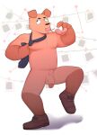 anthro balls bodily_fluids canid canine canis clothing dessert domestic_dog doughnut eating_donut flaccid food footwear footwear_only genitals hi_res jagshiro jaw_(jagshiro) male mammal mostly_nude navel necktie necktie_only nude pastry pecs penis pubes shoes shoes_only solo suntan sweat sweatdrop tan_line wide_eyed