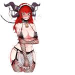  alexstrasza arm_tattoo blush breasts condom fishnet_legwear fishnet_top fishnets horns large_breasts long_hair maid maid_cap mr.skull red_hair slave tattoo warcraft world_of_warcraft yellow_eyes 