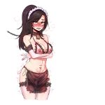  black_hair blush breasts condom diablo fishnet_legwear fishnet_top fishnets heart heart_eyes heroes_of_the_storm li-ming long_hair maid_cap mr.skull slave tattoo 