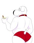 2024 alpha_channel anthro beverage black_nose brian_griffin canid canine canis clothed clothing collar domestic_dog ears_down english_description family_guy footfoxxy fur half-closed_eyes hi_res holding_beverage holding_glass holding_object looking_back love_handles male mammal narrowed_eyes pivoted_ears rear_view red_clothing red_collar red_underwear simple_background slightly_chubby slightly_chubby_anthro slightly_chubby_male small_tail smile solo tail thick_thighs topless topless_anthro topless_male transparent_background underwear white_body white_fur