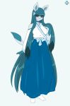  blue_eyes blue_hair blush breasts clothing eeveelution female full_body glaceon hair japanese_clothing long_hair nintendo pok&eacute;mon pok&eacute;mon_(species) razplus shrine_maiden smile solo video_games 